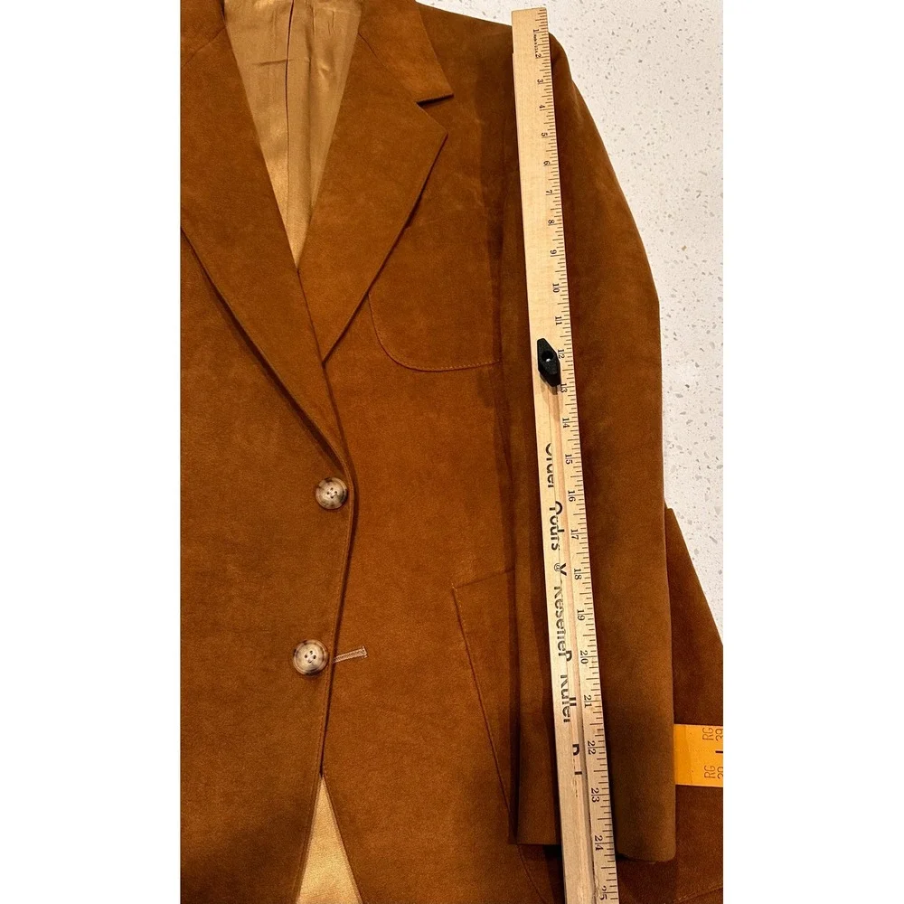 Vintage Mens Cognac Faux Suede Blazer Two Button Sport Coat Brown Size 39RG NWT